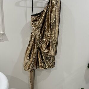 Nadine Marabi Gold Sequin One-Shoulder Dress